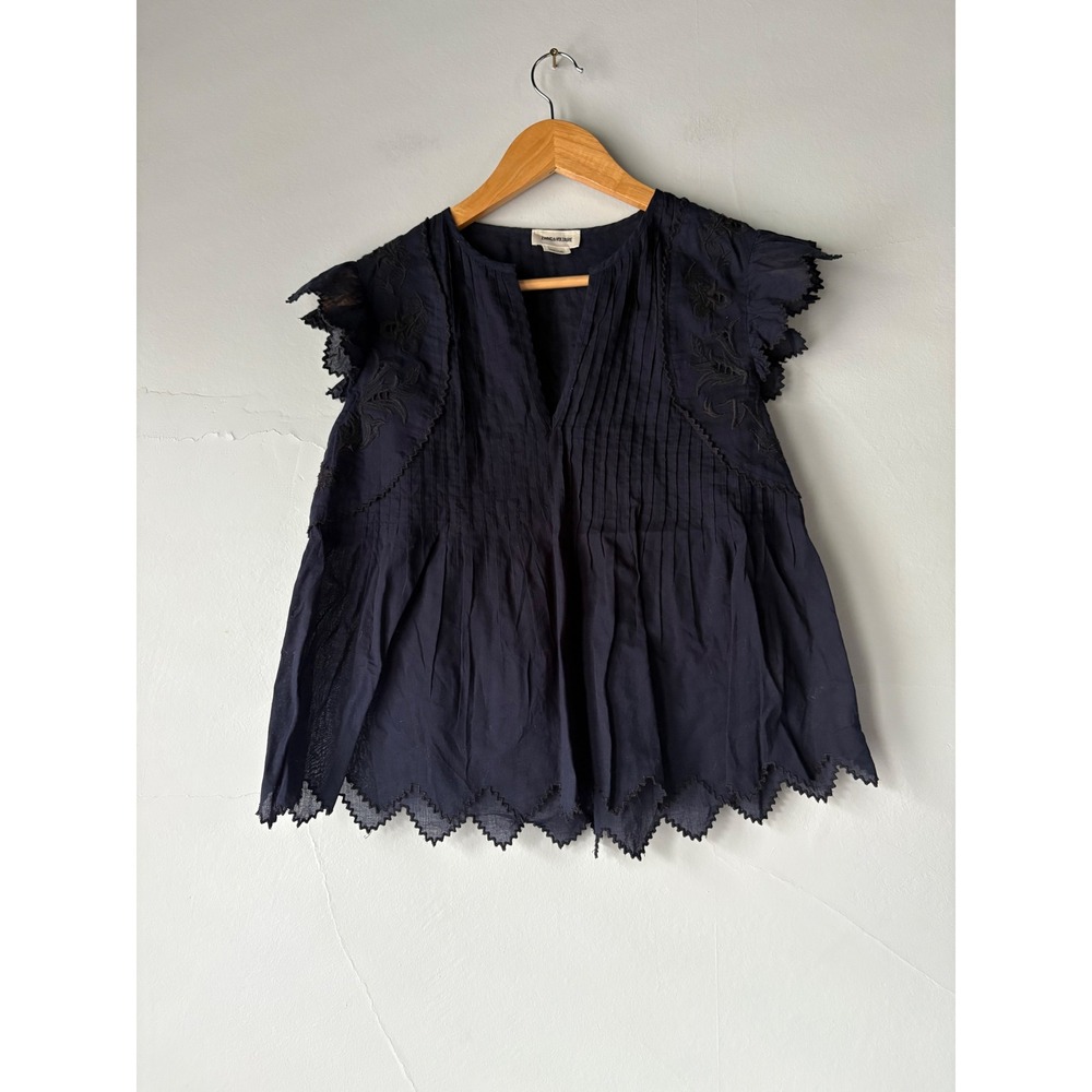 Zadig & Voltaire Tiara Voile Embroidered Top Navy XS - Picture 4 of 11